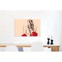 MuchoWow Wanddecoratie Metaal - Aluminium Schilderij Industrieel - Vrouw - Portret - Pastel - Rood - 90x60 cm - Dibond - Foto op aluminium - Industriële muurdecoratie - Voor de woonkamer/slaapkamer