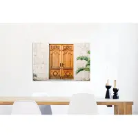 MuchoWow Wanddecoratie Metaal - Aluminium Schilderij Industrieel - Deur - Muur - Architectuur - Stenen - Hout - 90x60 cm - Dibond - Foto op aluminium - Industriële muurdecoratie - Voor de woonkamer/slaapkamer