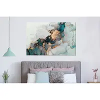 MuchoWow Wanddecoratie Metaal - Aluminium Schilderij Industrieel - Marmer print - Goud - Blauw - 150x100 cm - Dibond - Foto op aluminium - Industriële muurdecoratie - Voor de woonkamer/slaapkamer