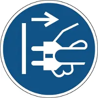 Allesveilig.nl Voor het openen stekker uit stopcontact trekken gebodspictogram