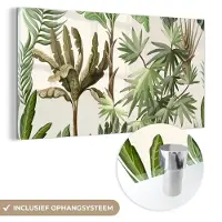MuchoWow Glasschilderij 40x20 cm - Schilderij acrylglas - Jungle - Palmboom - Bananenplant - Kinderen - Natuur - Planten - Foto op glas - Schilderijen