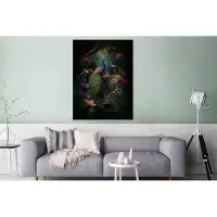 MuchoWow Wanddecoratie Metaal - Aluminium Schilderij Industrieel - Pauw - Bloemen - Vogels - Jungle - 120x160 cm - Dibond - Foto op aluminium - Industriële muurdecoratie - Voor de woonkamer/slaapkamer