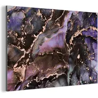 MuchoWow Wanddecoratie Metaal - Aluminium Schilderij Industrieel - Marmer - Goud - Roze - 90x60 cm - Dibond - Foto op aluminium - Industriële muurdecoratie - Voor de woonkamer/slaapkamer