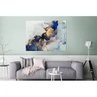 MuchoWow Wanddecoratie Metaal - Aluminium Schilderij Industrieel - Marmer - Blauw - Goud - 160x120 cm - Dibond - Foto op aluminium - Industriële muurdecoratie - Voor de woonkamer/slaapkamer