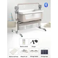 Baby Co sleeper Elektrische schommelfunctie & afstandsbediening - aanschuifbedje met muziek & muggennet - kinderbedje-Khaki