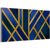 MuchoWow Wanddecoratie Metaal - Aluminium Schilderij Industrieel - Goud - Patroon - Blauw - 80x40 cm - Dibond - Foto op aluminium - Industriële muurdecoratie - Voor de woonkamer/slaapkamer