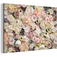 MuchoWow Wanddecoratie Metaal - Aluminium Schilderij Industrieel - Rozen - Bloemen - Pastel - 90x60 cm - Dibond - Foto op aluminium - Industriële muurdecoratie - Voor de woonkamer/slaapkamer