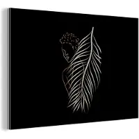 MuchoWow Wanddecoratie Metaal - Aluminium Schilderij Industrieel - Vrouw - Veer - Line art - 180x120 cm - Dibond - Foto op aluminium - Industriële muurdecoratie - Voor de woonkamer/slaapkamer