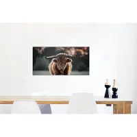 MuchoWow Wanddecoratie Metaal - Aluminium Schilderij Industrieel - Schotse hooglander - Dier - Zonsondergang - 120x60 cm - Dibond - Foto op aluminium - Industriële muurdecoratie - Voor de woonkamer/slaapkamer