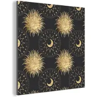 MuchoWow Wanddecoratie Metaal - Aluminium Schilderij Industrieel - Patronen - Maan - Zon - Goud - 20x20 cm - Dibond - Foto op aluminium - Industriële muurdecoratie - Voor de woonkamer/slaapkamer