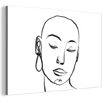 MuchoWow Wanddecoratie Metaal - Aluminium Schilderij Industrieel - Vrouw - Zwart - Wit - Minimalisme - 150x100 cm - Dibond - Foto op aluminium - Industriële muurdecoratie - Voor de woonkamer/slaapkamer