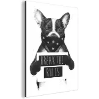 MuchoWow Wanddecoratie Metaal - Aluminium Schilderij Industrieel - Hond - Break the rules - Quote - Dieren - 120x160 cm - Dibond - Foto op aluminium - Industriële muurdecoratie - Voor de woonkamer/slaapkamer