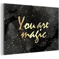 MuchoWow Wanddecoratie Metaal - Aluminium Schilderij Industrieel - Quotes - Magic - Goud - Zwart - 180x120 cm - Dibond - Foto op aluminium - Industriële muurdecoratie - Voor de woonkamer/slaapkamer
