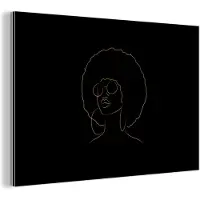 MuchoWow Wanddecoratie Metaal - Aluminium Schilderij Industrieel - Vrouw - Zonnebril - Goud - Line art - 150x100 cm - Dibond - Foto op aluminium - Industriële muurdecoratie - Voor de woonkamer/slaapkamer