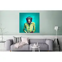 MuchoWow Wanddecoratie Metaal - Aluminium Schilderij Industrieel - Aap - Blouse - Bloemen - Groen - Portret - 90x90 cm - Dibond - Foto op aluminium - Industriële muurdecoratie - Voor de woonkamer/slaapkamer