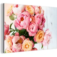 MuchoWow Wanddecoratie Metaal - Aluminium Schilderij Industrieel - Rozen - Pioenroos - Oranje - 180x120 cm - Dibond - Foto op aluminium - Industriële muurdecoratie - Voor de woonkamer/slaapkamer