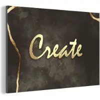 MuchoWow Wanddecoratie Metaal - Aluminium Schilderij Industrieel - Quote - Creatief - Goud - Zwart - 60x40 cm - Dibond - Foto op aluminium - Industriële muurdecoratie - Voor de woonkamer/slaapkamer