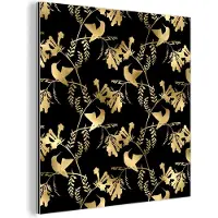 MuchoWow Wanddecoratie Metaal - Aluminium Schilderij Industrieel - Patronen - Vogels - Goud - 20x20 cm - Dibond - Foto op aluminium - Industriële muurdecoratie - Voor de woonkamer/slaapkamer