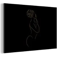 MuchoWow Wanddecoratie Metaal - Aluminium Schilderij Industrieel - Vrouw - Black and gold - Line art - 90x60 cm - Dibond - Foto op aluminium - Industriële muurdecoratie - Voor de woonkamer/slaapkamer