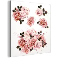 MuchoWow Wanddecoratie Metaal - Aluminium Schilderij Industrieel - Rozen - Roze - Verf - 50x50 cm - Dibond - Foto op aluminium - Industriële muurdecoratie - Voor de woonkamer/slaapkamer