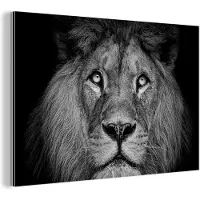 MuchoWow Wanddecoratie Metaal - Aluminium Schilderij Industrieel - Leeuw - Portret - Zwart - Wit - 180x120 cm - Dibond - Foto op aluminium - Industriële muurdecoratie - Voor de woonkamer/slaapkamer