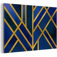 MuchoWow Wanddecoratie Metaal - Aluminium Schilderij Industrieel - Goud - Blauw - Patroon - 150x100 cm - Dibond - Foto op aluminium - Industriële muurdecoratie - Voor de woonkamer/slaapkamer