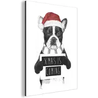 MuchoWow Wanddecoratie Metaal - Aluminium Schilderij Industrieel - Hond - Kerstmuts - Sjaal - Dieren - 90x120 cm - Dibond - Foto op aluminium - Industriële muurdecoratie - Voor de woonkamer/slaapkamer