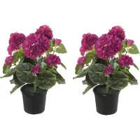 Louis Maes Geranium Kunstbloemen - 2 stuks - in pot - fuchsia - H35 cm