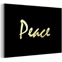 MuchoWow Wanddecoratie Metaal - Aluminium Schilderij Industrieel - Quote - Vrede - Goud - Zwart - 180x120 cm - Dibond - Foto op aluminium - Industriële muurdecoratie - Voor de woonkamer/slaapkamer