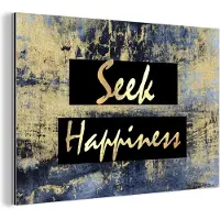 MuchoWow Wanddecoratie Metaal - Aluminium Schilderij Industrieel - Quote - Geluk - Goud - Blauw - 60x40 cm - Dibond - Foto op aluminium - Industriële muurdecoratie - Voor de woonkamer/slaapkamer