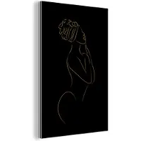 MuchoWow Wanddecoratie Metaal - Aluminium Schilderij Industrieel - Vrouw - Goud - Zwart - Line art - 100x150 cm - Dibond - Foto op aluminium - Industriële muurdecoratie - Voor de woonkamer/slaapkamer
