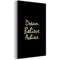 MuchoWow Wanddecoratie Metaal - Aluminium Schilderij Industrieel - Quote - Dream - Zwart - Goud - 60x90 cm - Dibond - Foto op aluminium - Industriële muurdecoratie - Voor de woonkamer/slaapkamer