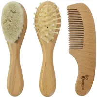 Bo Jungle - Set zachte borstelset voor Baby - 3 stuks: 2 borstels en 1 kam - Natuurlijke materialen - Afgeronde tandjes - Baby Care Brushes (3 stuks)