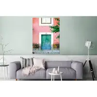 MuchoWow Wanddecoratie Metaal - Aluminium Schilderij Industrieel - Deur - Groen - Roze - Verf - 90x120 cm - Dibond - Foto op aluminium - Industriële muurdecoratie - Voor de woonkamer/slaapkamer