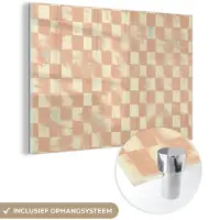 MuchoWow Glasschilderij 180x120 cm - Schilderij acrylglas - Beige - Patronen - Modern - Foto op glas - Muurdecoratie woonkamer - Wanddecoratie slaapkamer - Schilderijen