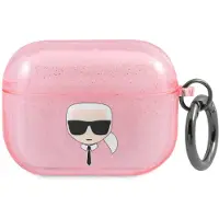 Karl Lagerfeld Karl's Head Silicone Glitter Case voor de Apple AirPods Pro - Roze