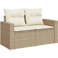 vidaXL Tuinbank 2-zits met kussens poly rattan beige