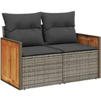 vidaXL Tuinbank 2-zits met kussens poly rattan grijs