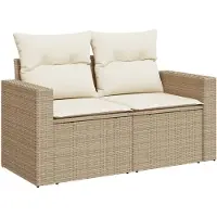 vidaXL Tuinbank 2-zits met kussens poly rattan beige