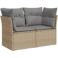 vidaXL Tuinbank 2-zits met kussens poly rattan beige