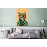 MuchoWow Wanddecoratie Metaal - Aluminium Schilderij Industrieel - Dieren - Kat - Bril - Bloemen - Hippie - 80x120 cm - Dibond - Foto op aluminium - Industriële muurdecoratie - Voor de woonkamer/slaapkamer