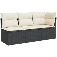 vidaXL Tuinbank 3-zits met kussens poly rattan zwart