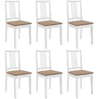vidaXL Eetkamerstoelen met kussens 6 st massief hout wit