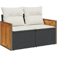 vidaXL Tuinbank 2-zits met kussens poly rattan zwart