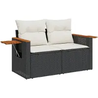 vidaXL Tuinbank 2-zits met kussens poly rattan zwart