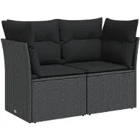 vidaXL Tuinbank met kussens 2-zits zwart poly rattan
