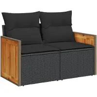 vidaXL Tuinbank 2-zits met kussens poly rattan zwart