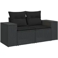 vidaXL Tuinbank met kussens 2-zits zwart poly rattan