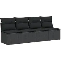 vidaXL Tuinbank met kussens 4-zits zwart poly rattan