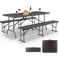 MaxxGarden Vouwtafel - Inklapbare Picknickset - met 2 Zitbanken - Zwart